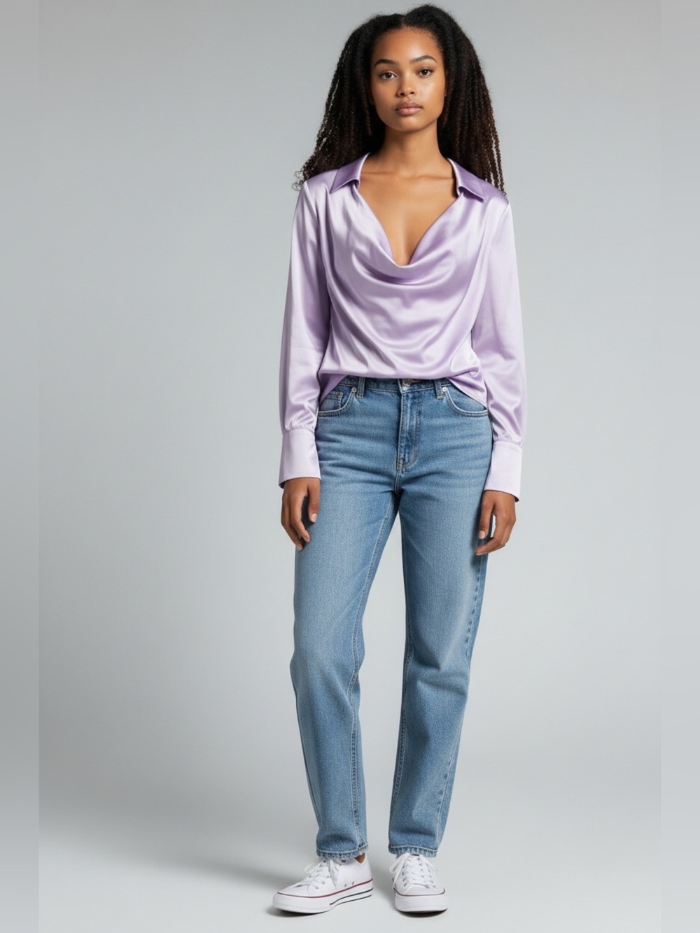 PrettyLittleThing Lilac Satin Cowl Neck Blouse
